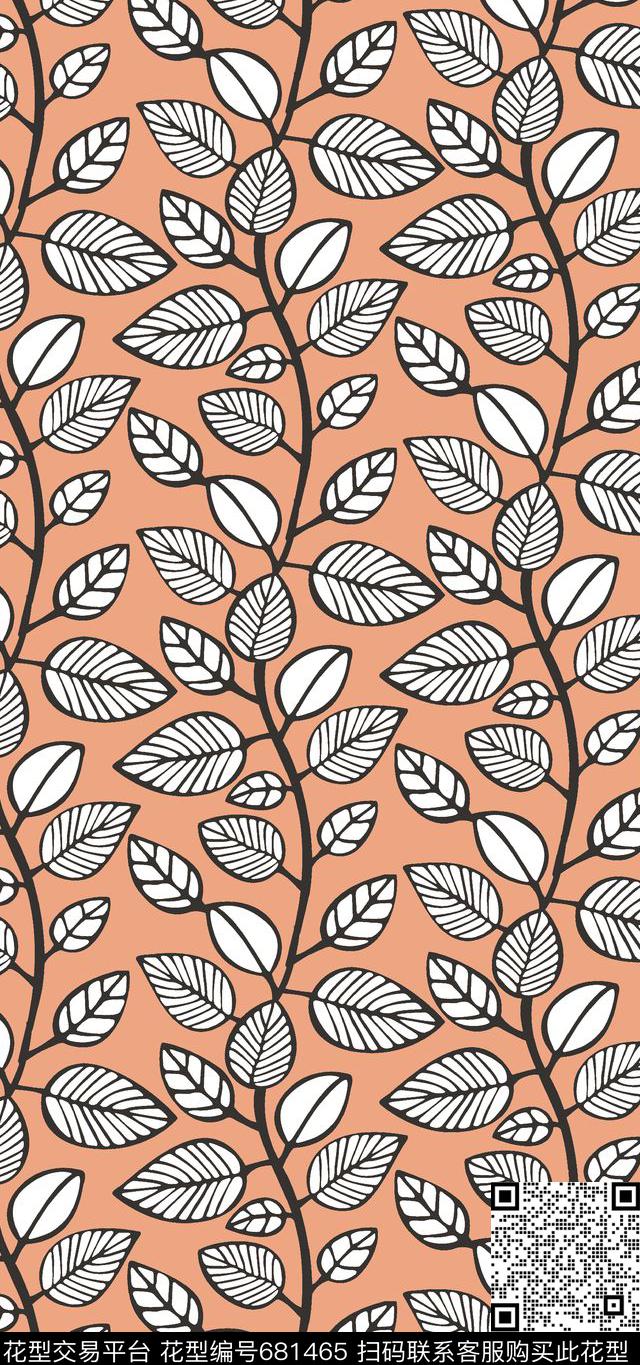树叶小花树枝传统印花华亿平台下载（图片编号: 681465） - 瓦栏（Walan）