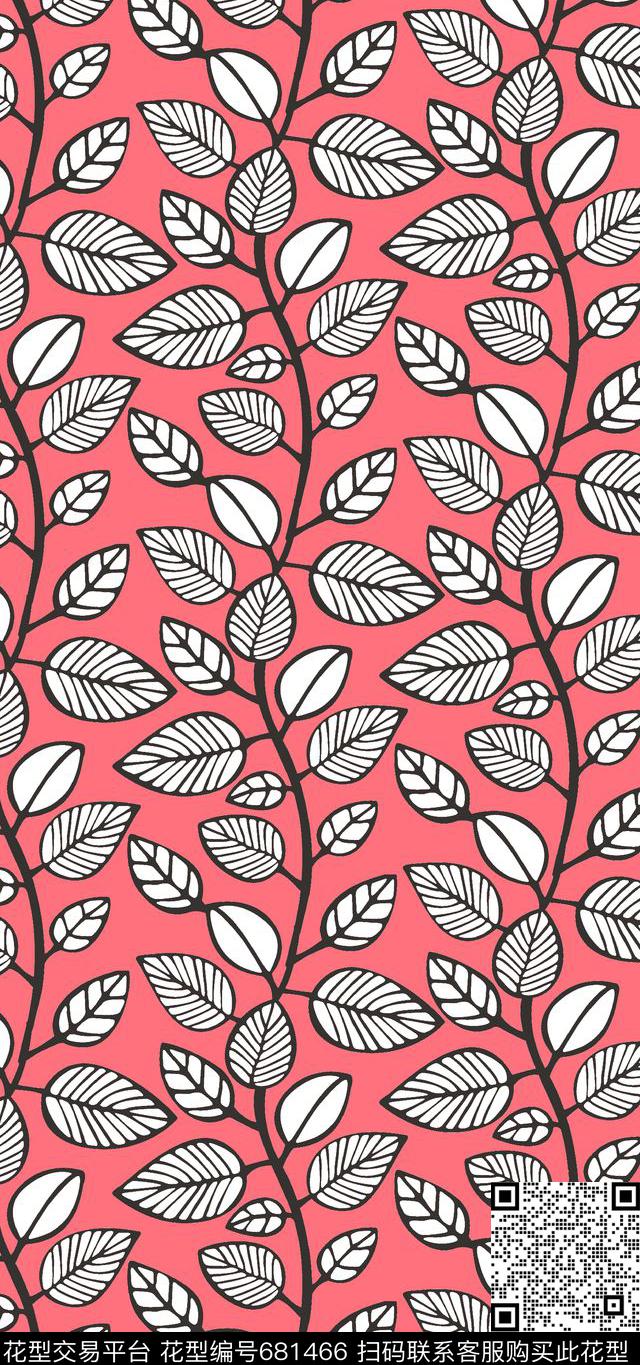 树叶小花树枝传统印花华亿平台下载（图片编号: 681466） - 瓦栏（Walan）