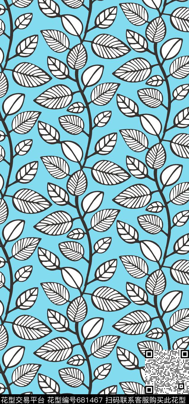 树叶小花树枝传统印花华亿平台下载（图片编号: 681467） - 瓦栏（Walan）