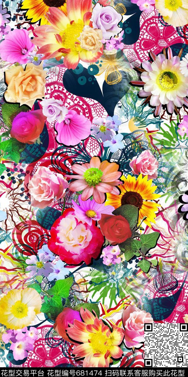 抽象线条底肌理朋克风数码印花华亿平台下载（图片编号: 681474） - 瓦栏（Walan）