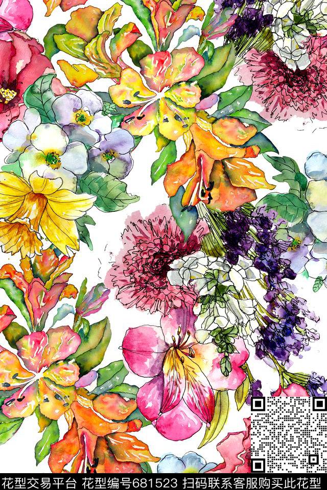 水彩花卉碎花数码印花华亿平台下载（图片编号: 681523） - 瓦栏（Walan）