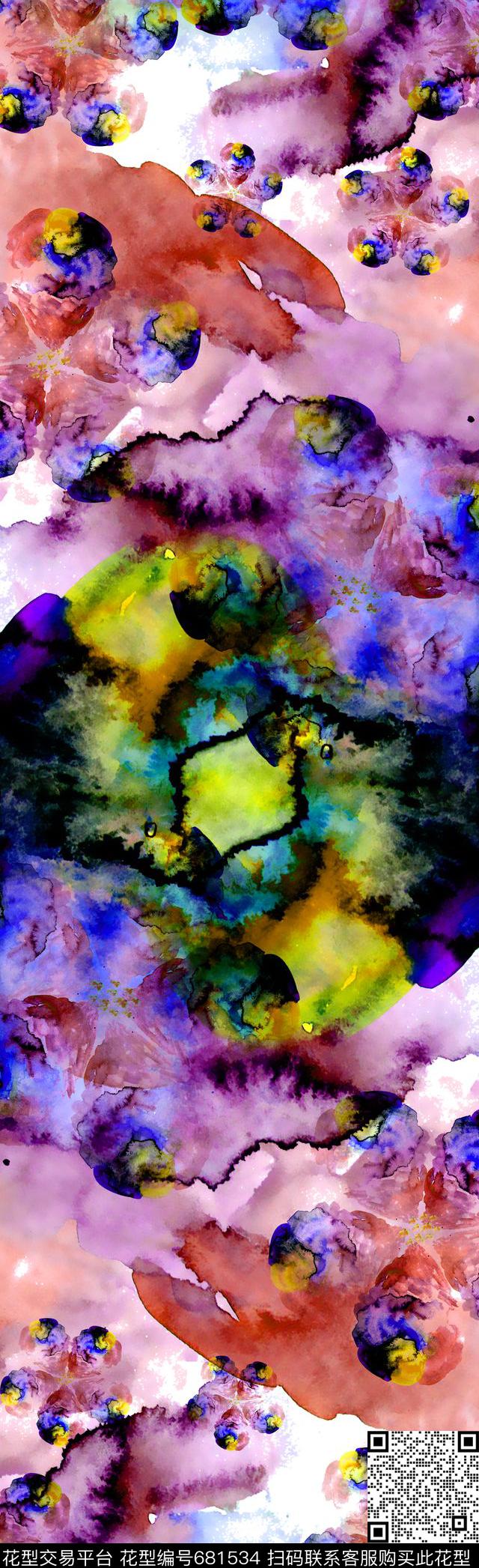 抽象水墨墨点数码印花华亿平台下载（图片编号: 681534） - 瓦栏（Walan）