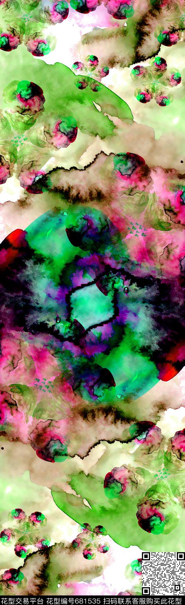 抽象水墨墨点数码印花华亿平台下载（图片编号: 681535） - 瓦栏（Walan）