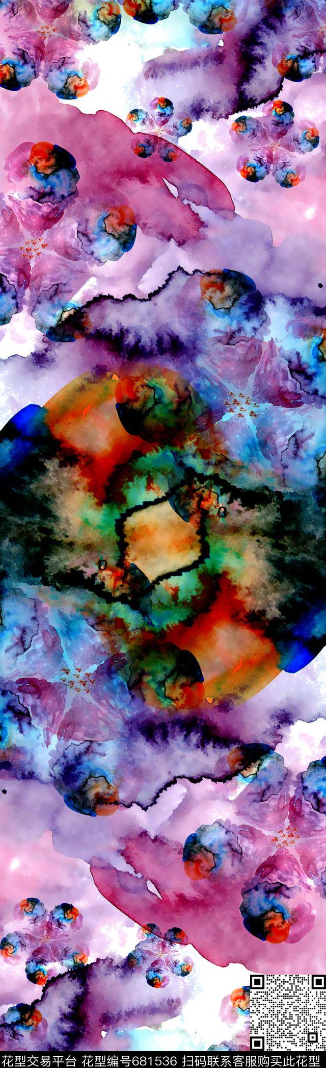 抽象水墨墨点数码印花华亿平台下载（图片编号: 681536） - 瓦栏（Walan）