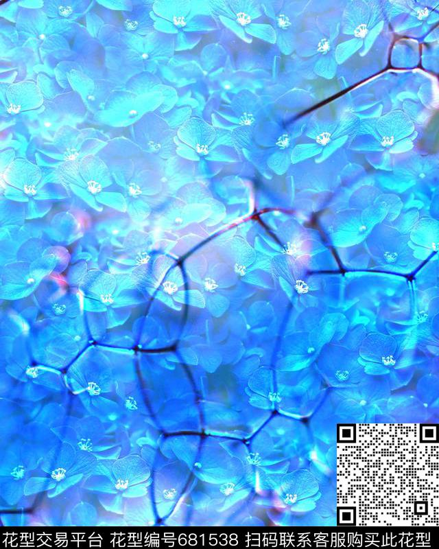 蓝色花卉纹理数码印花华亿平台下载（图片编号: 681538） - 瓦栏（Walan）