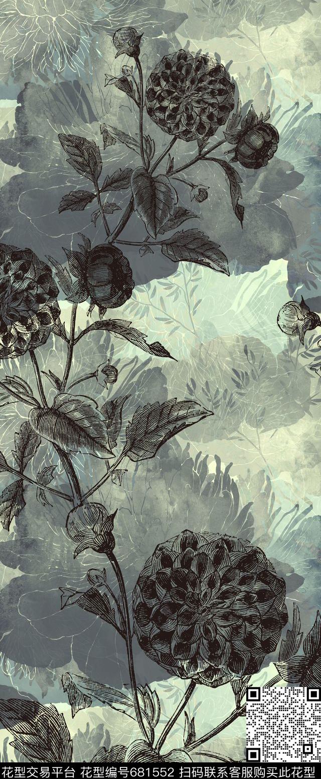 复古线描肌理数码印花华亿平台下载（图片编号: 681552） - 瓦栏（Walan）