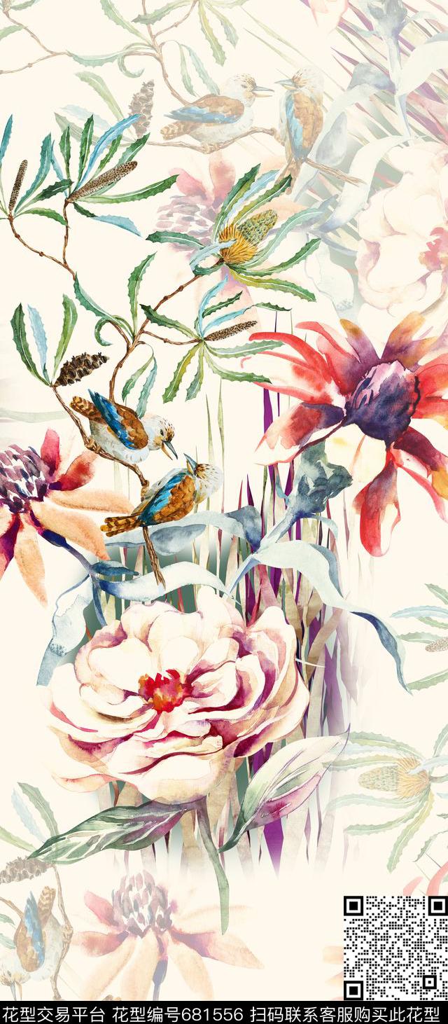 手绘花卉肌理数码印花华亿平台下载（图片编号: 681556） - 瓦栏（Walan）
