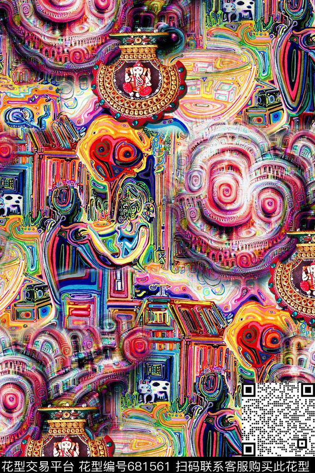 抽象几何拼接数码印花华亿平台下载（图片编号: 681561） - 瓦栏（Walan）