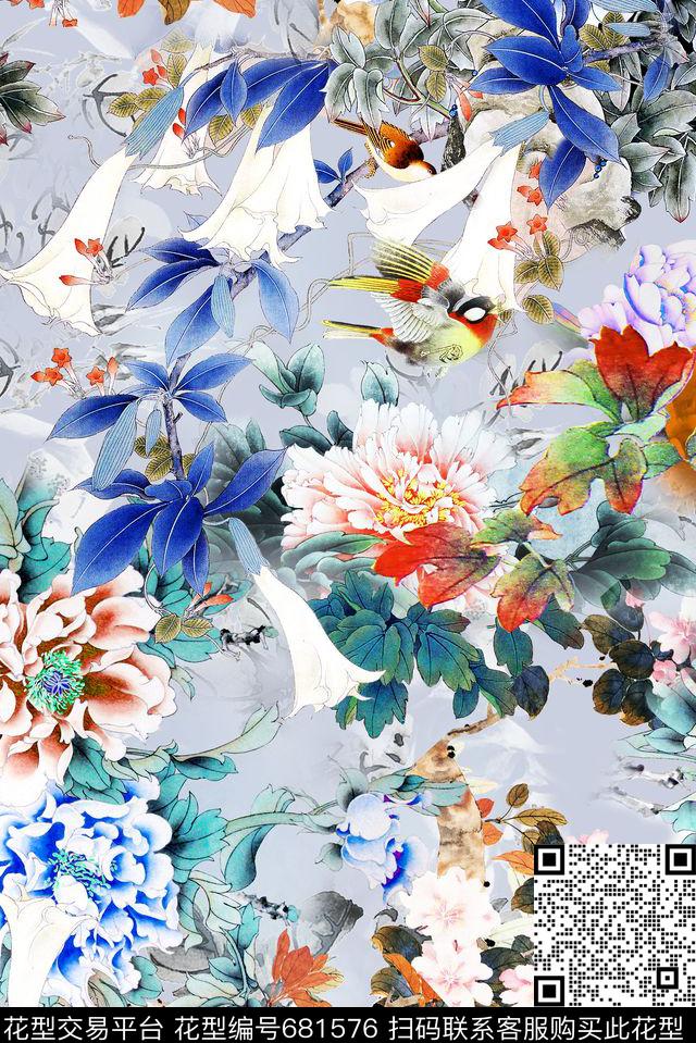 花卉中国风时尚数码印花华亿平台下载（图片编号: 681576） - 瓦栏（Walan）