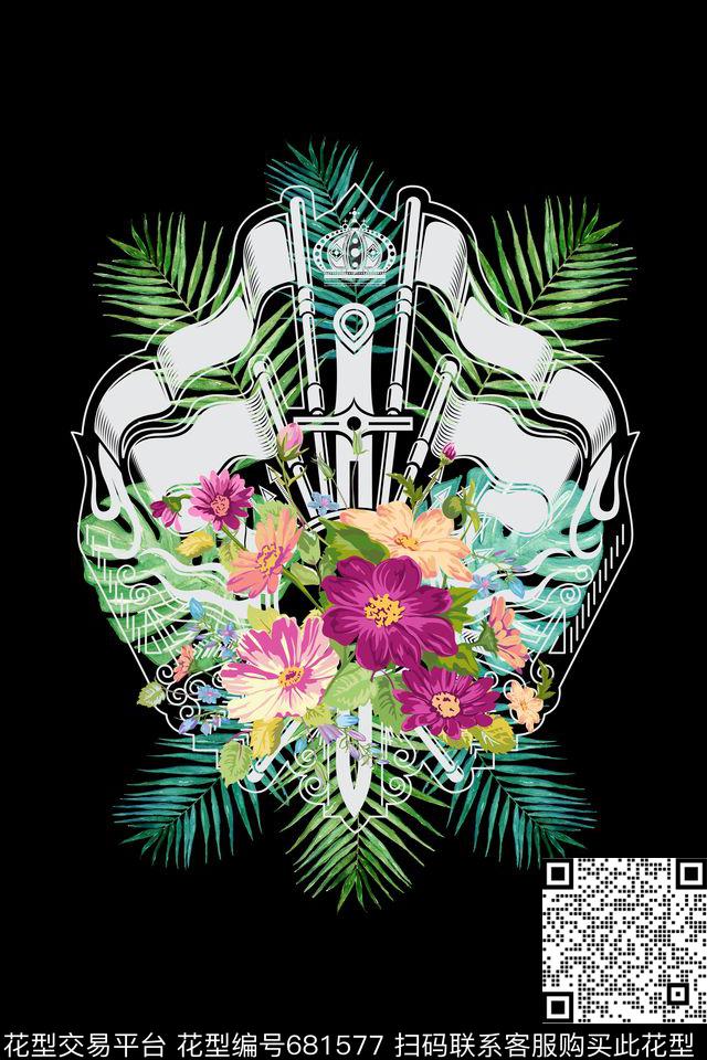 花卉男装T恤卫衣图案数码印花华亿平台下载（图片编号: 681577） - 瓦栏（Walan）
