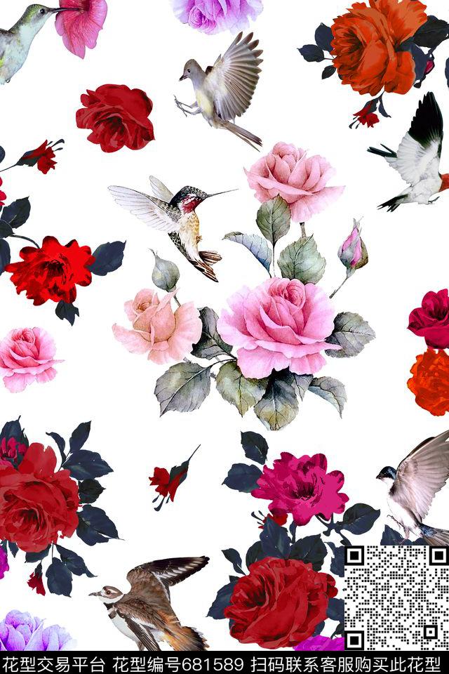 花鸟花朵花卉数码印花华亿平台下载（图片编号: 681589） - 瓦栏（Walan）