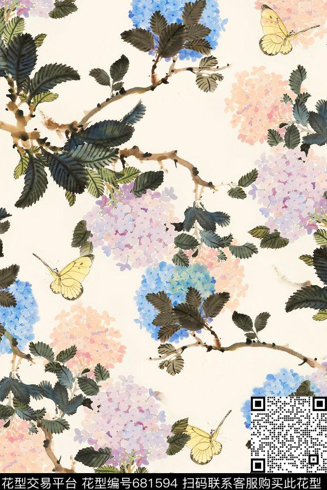 时尚花卉清爽数码印花华亿平台下载（图片编号: 681594） - 瓦栏（Walan）