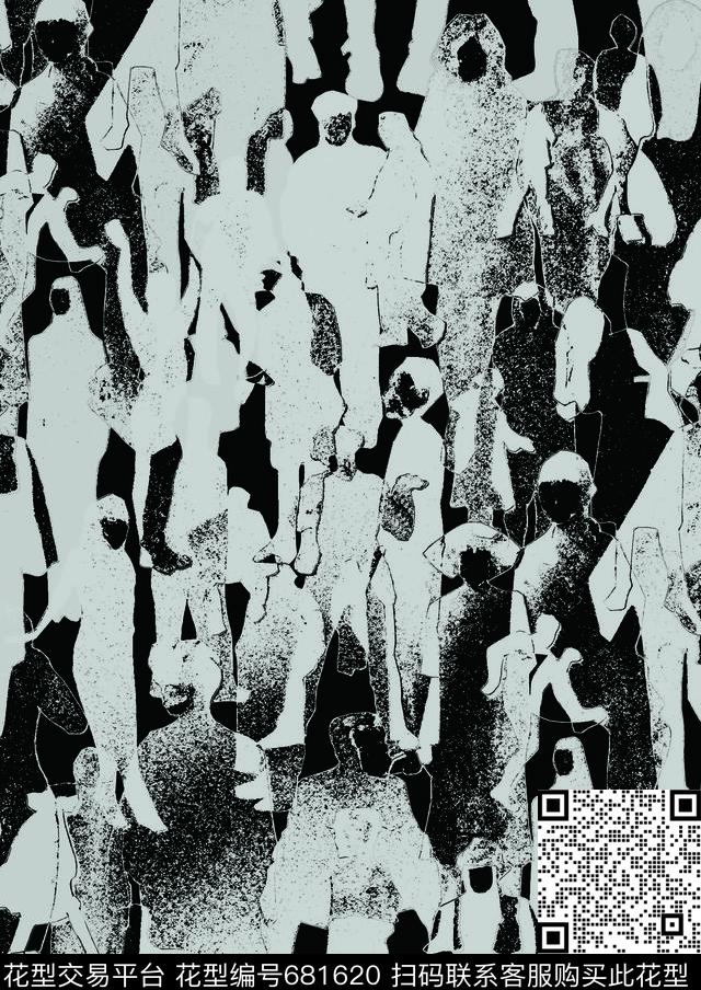 黑白色系浮游苍白。数码印花华亿平台下载（图片编号: 681620） - 瓦栏（Walan）