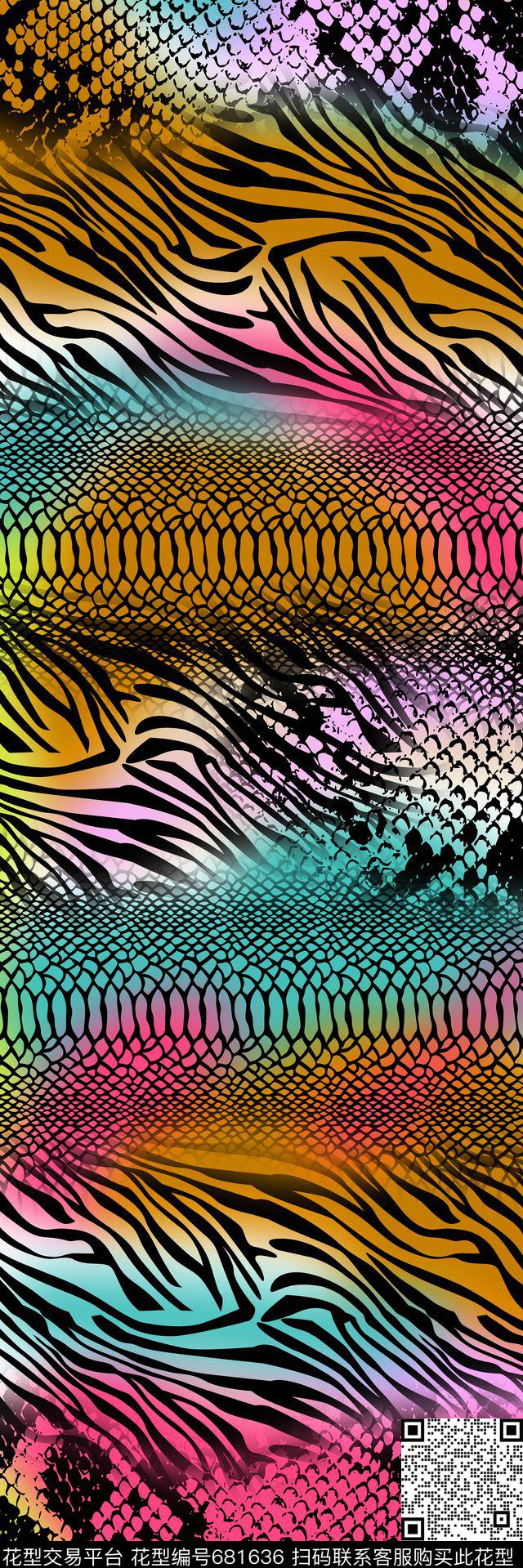 渐变动物纹丝巾长巾数码印花华亿平台下载（图片编号: 681636） - 瓦栏（Walan）