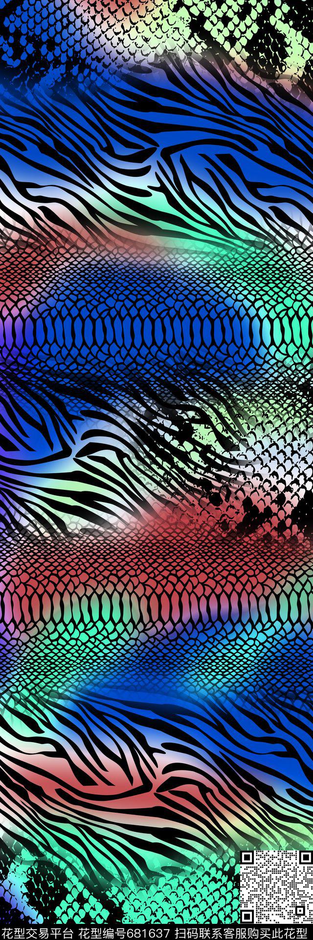 渐变动物纹丝巾长巾数码印花华亿平台下载（图片编号: 681637） - 瓦栏（Walan）