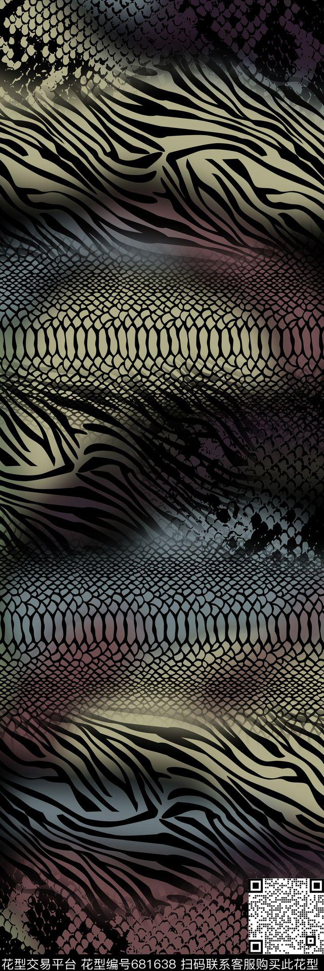 渐变动物纹丝巾长巾数码印花华亿平台下载（图片编号: 681638） - 瓦栏（Walan）