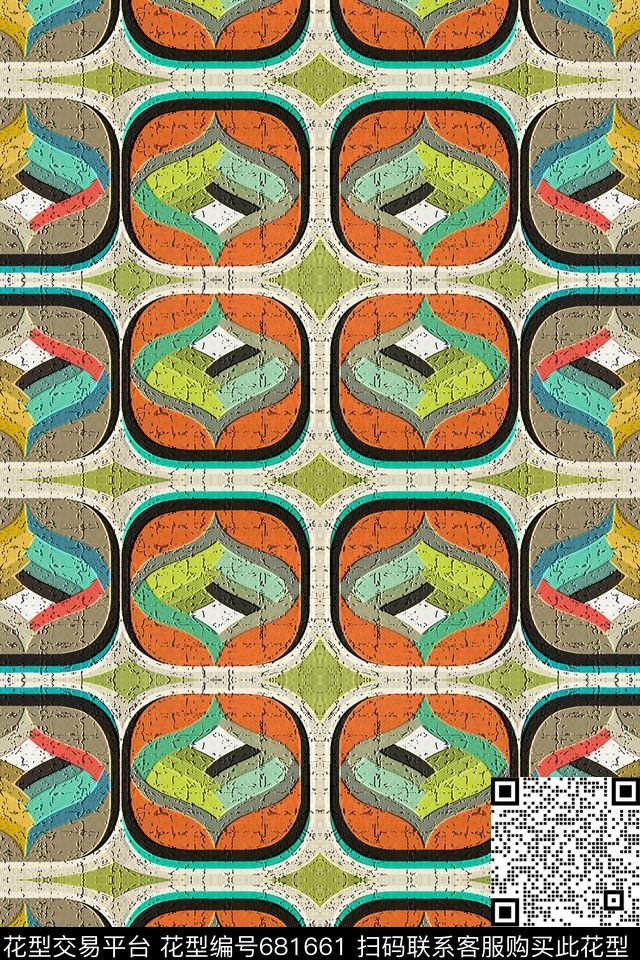 条纹混搭几何炫彩不规则几何数码印花华亿平台下载（图片编号: 681661） - 瓦栏（Walan）
