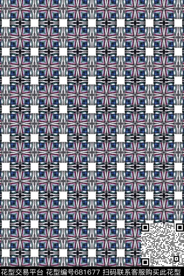 格子混搭几何炫彩小方块数码印花华亿平台下载（图片编号: 681677） - 瓦栏（Walan）