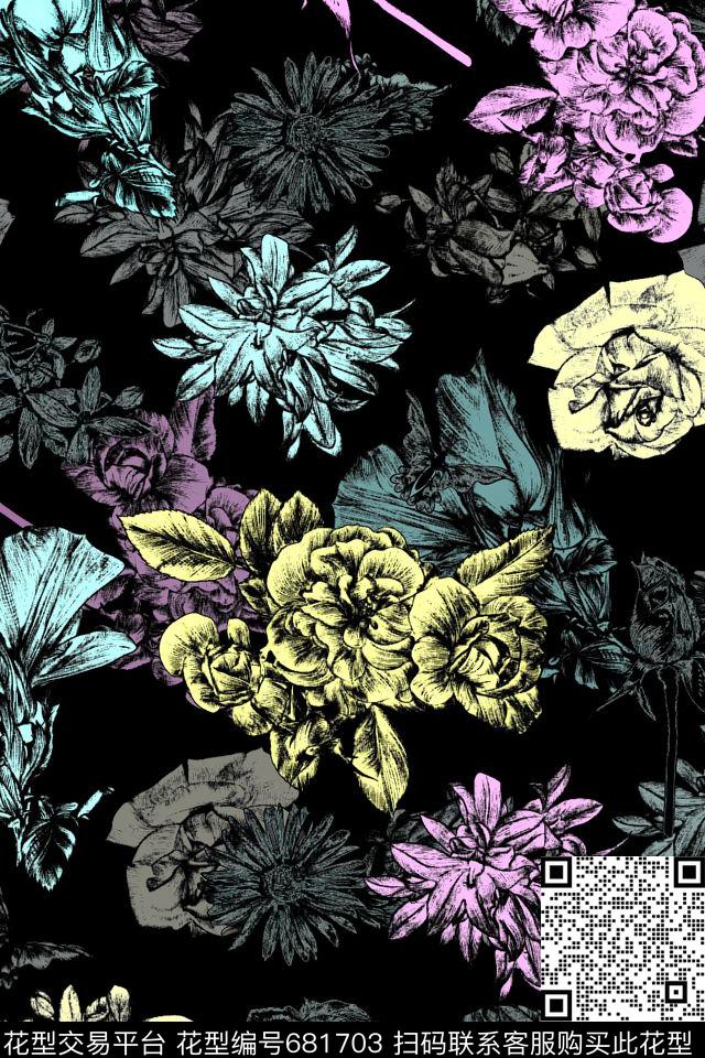水彩花卉欧式男装数码印花华亿平台下载（图片编号: 681703） - 瓦栏（Walan）