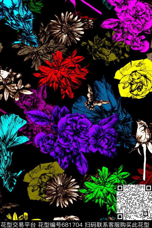 水彩花卉欧式男装数码印花华亿平台下载（图片编号: 681704） - 瓦栏（Walan）