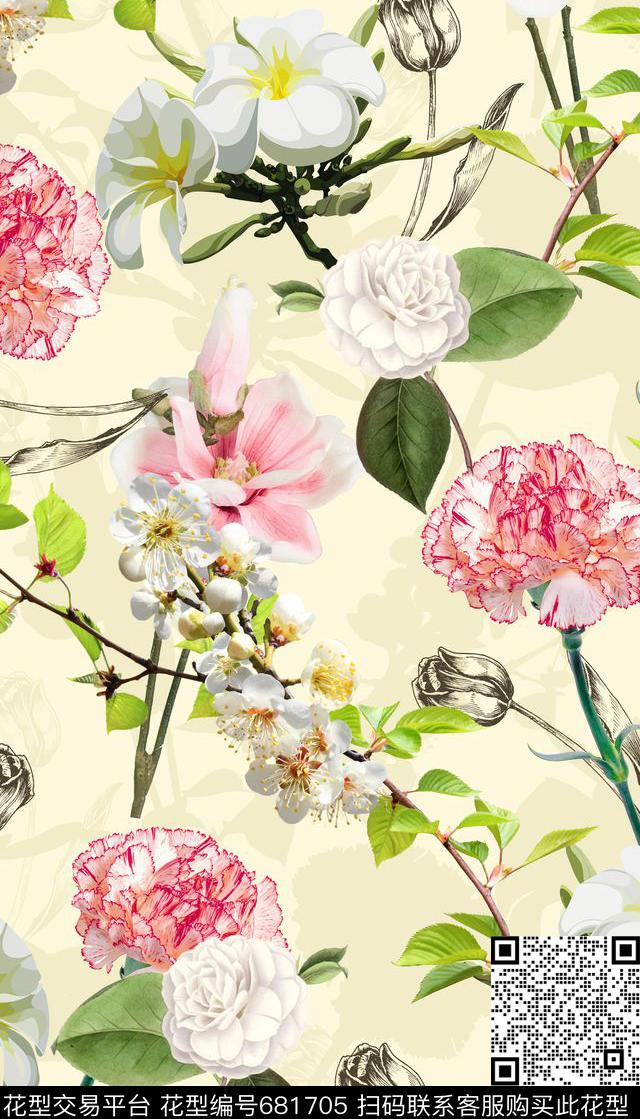 时尚花卉清新女装数码印花华亿平台下载（图片编号: 681705） - 瓦栏（Walan）