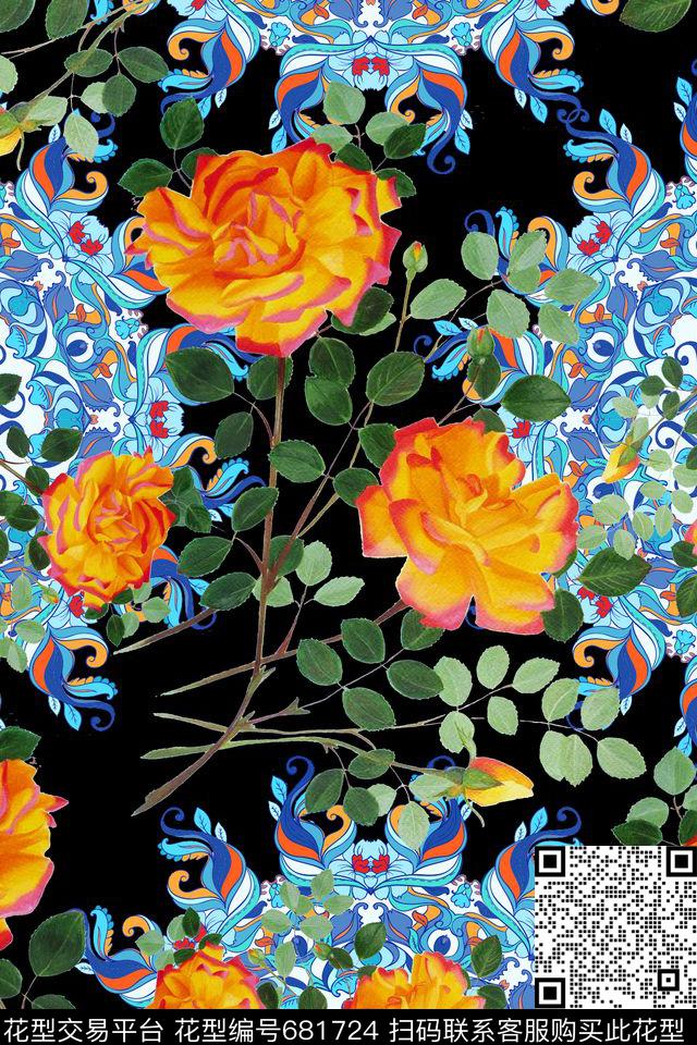 花朵花卉数码印花华亿平台下载（图片编号: 681724） - 瓦栏（Walan）