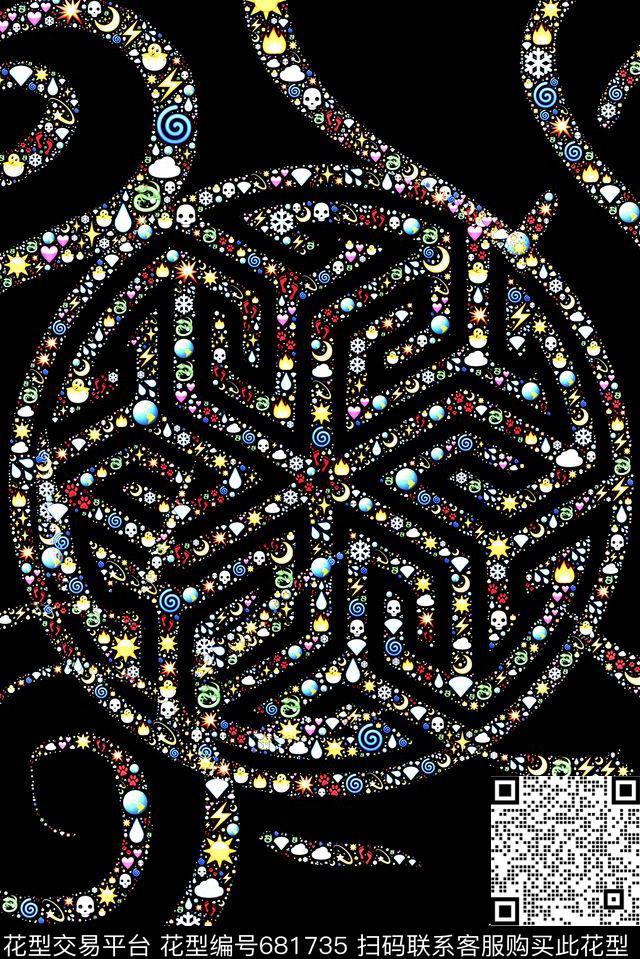 彩绘几何星空数码印花男装满版T恤外套卫衣夹克印花月亮骷髅头印花数码印花华亿平台下载（图片编号: 681735） - 瓦栏（Walan）