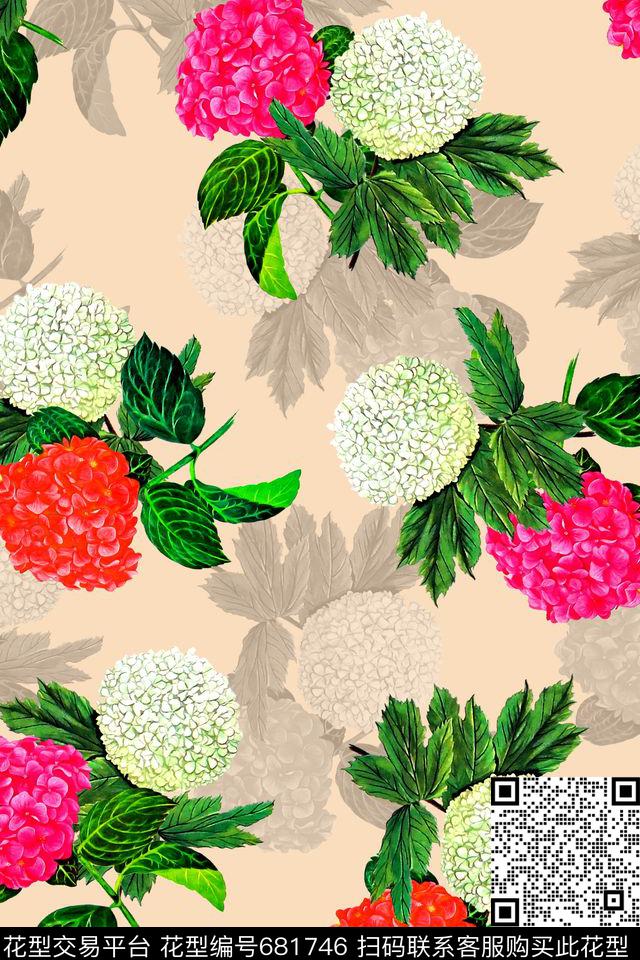水彩花卉大花数码印花华亿平台下载（图片编号: 681746） - 瓦栏（Walan）