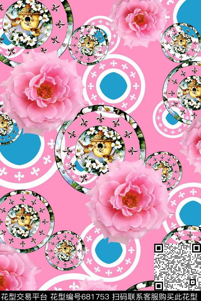 抽象手绘满版花卉几何拼花时尚潮流大牌复古欧美风女装花卉数码印花华亿平台下载（图片编号: 681753） - 瓦栏（Walan）