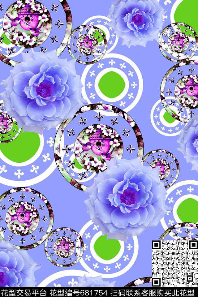 抽象手绘满版花卉几何拼花时尚潮流大牌复古欧美风女装花卉数码印花华亿平台下载（图片编号: 681754） - 瓦栏（Walan）