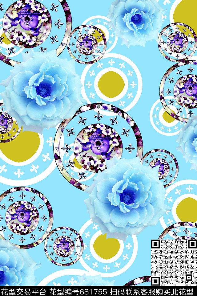 抽象手绘满版花卉几何拼花时尚潮流大牌复古欧美风女装花卉数码印花华亿平台下载（图片编号: 681755） - 瓦栏（Walan）