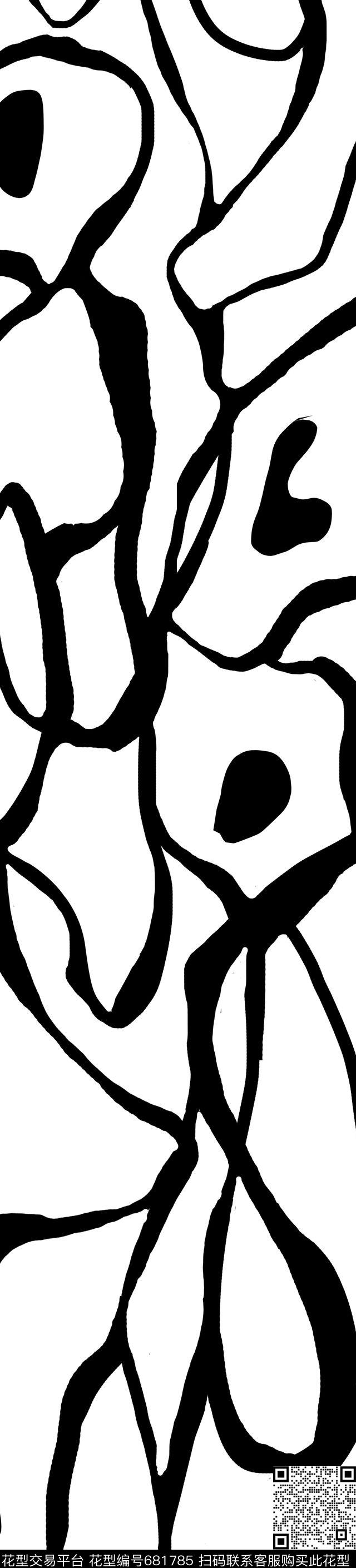 线条涂鸦黑白传统印花华亿平台下载（图片编号: 681785） - 瓦栏（Walan）