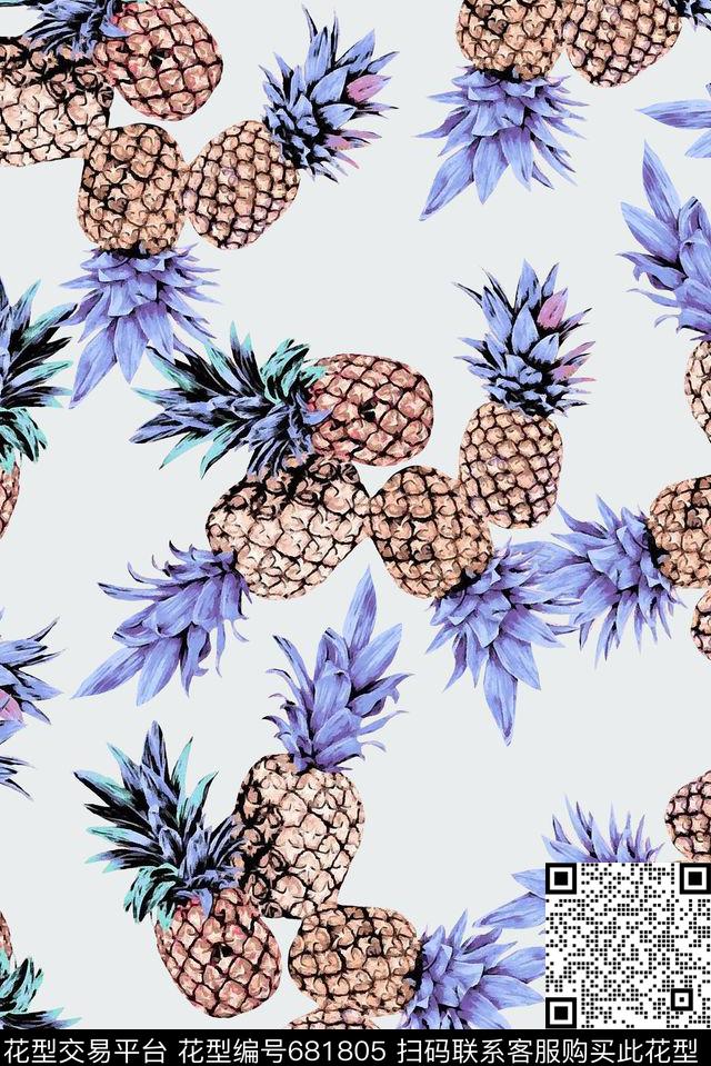 水果菠萝热带数码印花华亿平台下载（图片编号: 681805） - 瓦栏（Walan）