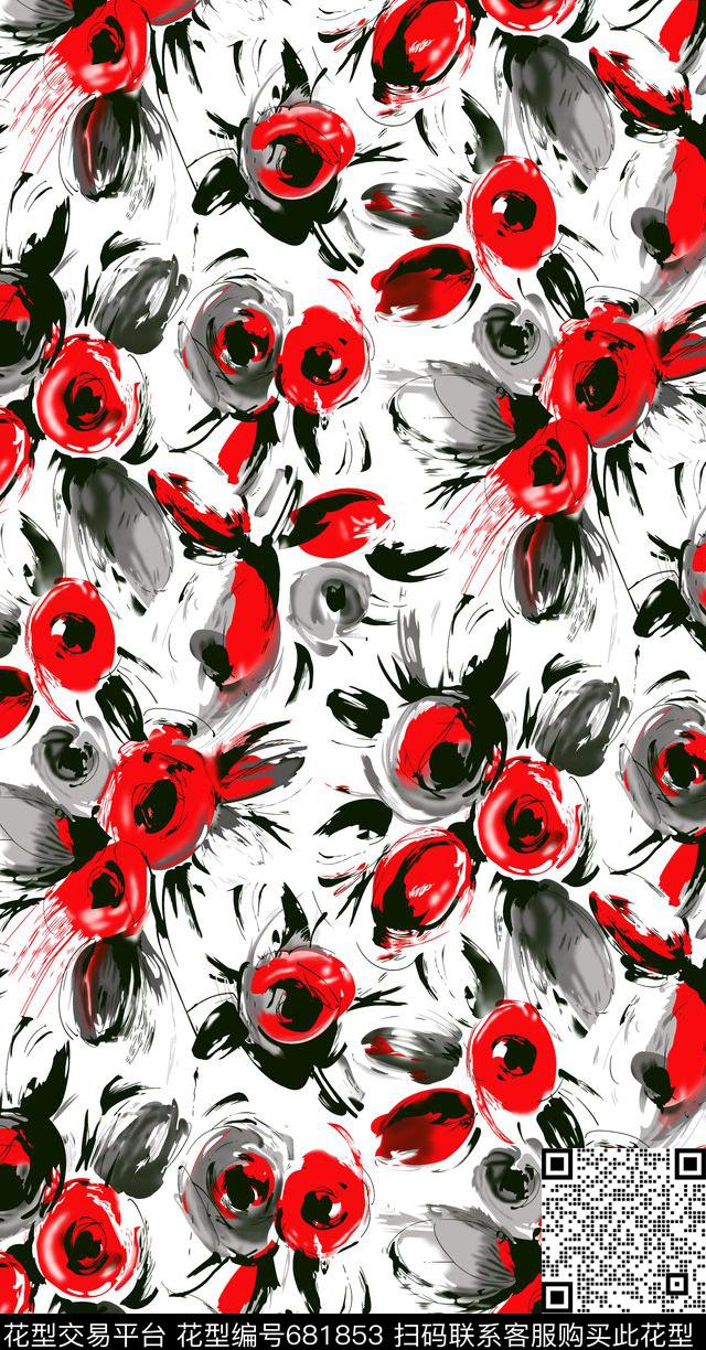 乱花大花花卉数码印花华亿平台下载（图片编号: 681853） - 瓦栏（Walan）