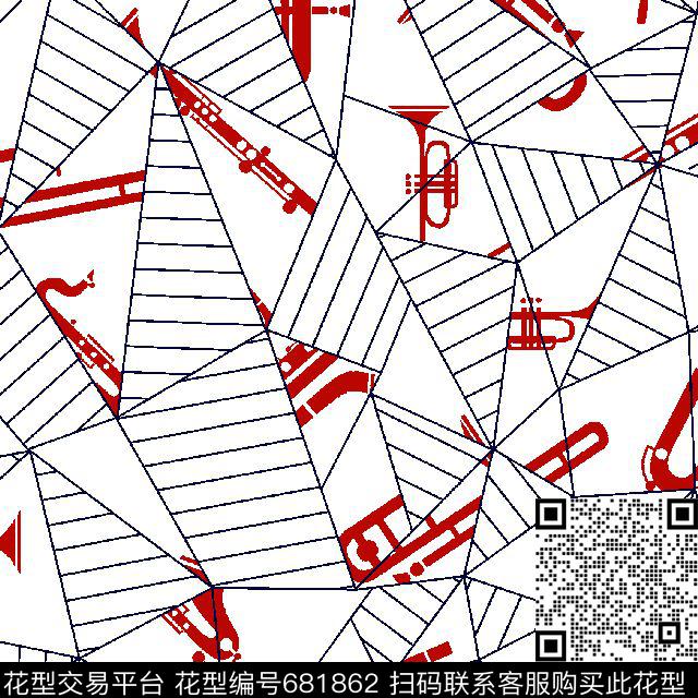 不规则几何菱形乐器传统印花华亿平台下载（图片编号: 681862） - 瓦栏（Walan）