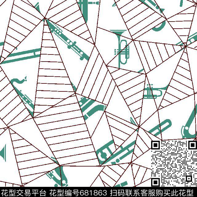不规则几何菱形乐器传统印花华亿平台下载（图片编号: 681863） - 瓦栏（Walan）