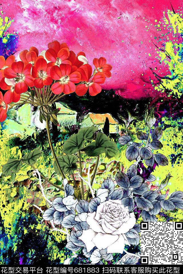 花卉定位风景数码印花华亿平台下载（图片编号: 681883） - 瓦栏（Walan）