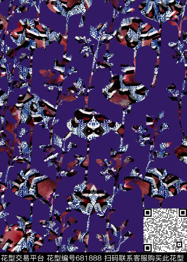 抽象剪纸花朵数码印花华亿平台下载（图片编号: 681888） - 瓦栏（Walan）