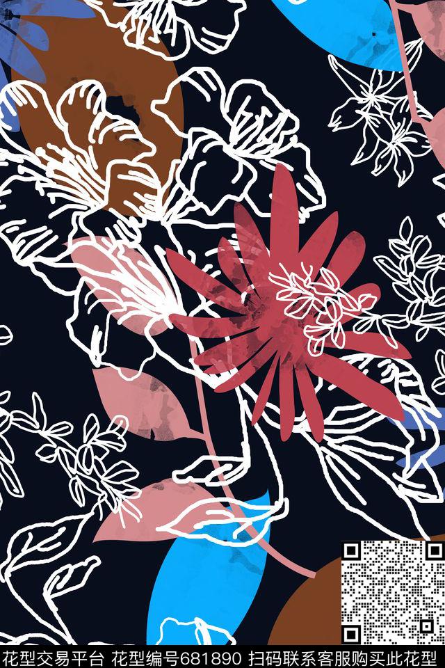 手绘抽象不规则几何数码印花华亿平台下载（图片编号: 681890） - 瓦栏（Walan）