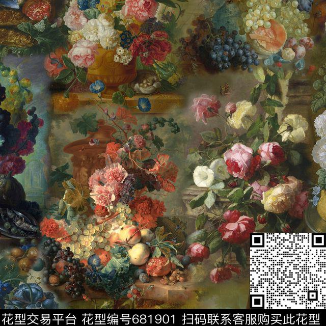 此华亿平台为1/2跳接花朵花卉数码印花华亿平台下载（图片编号: 681901） - 瓦栏（Walan）