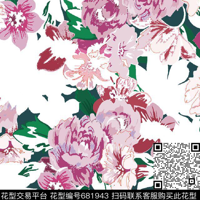 花瓣花卉数码印花华亿平台下载（图片编号: 681943） - 瓦栏（Walan）