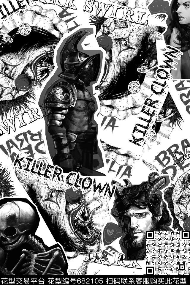 插画人物字母数码印花华亿平台下载（图片编号: 682105） - 瓦栏（Walan）