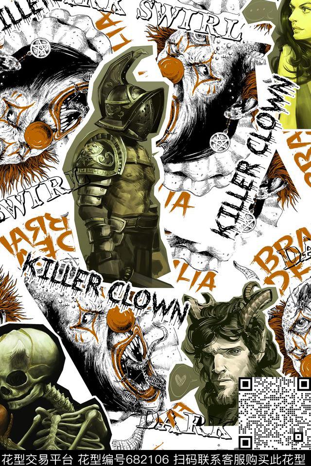 插画人物字母数码印花华亿平台下载（图片编号: 682106） - 瓦栏（Walan）