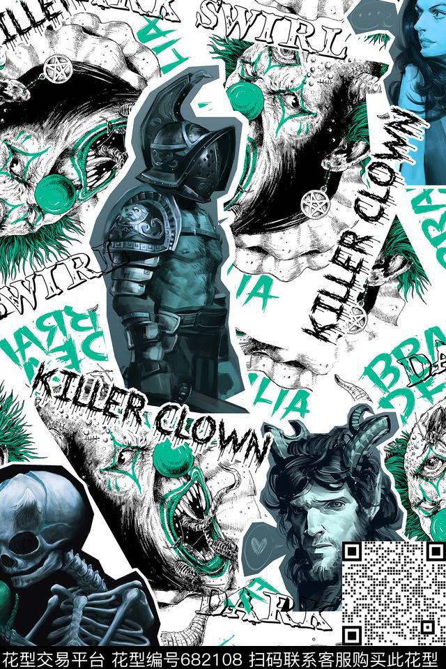 插画人物字母数码印花华亿平台下载（图片编号: 682108） - 瓦栏（Walan）