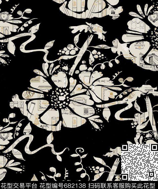 复古线描纸片传统印花华亿平台下载（图片编号: 682138） - 瓦栏（Walan）