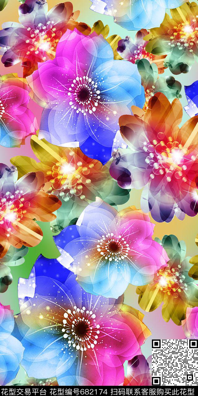 炫光抽象数码花卉时尚大气数码印花华亿平台下载（图片编号: 682174） - 瓦栏（Walan）