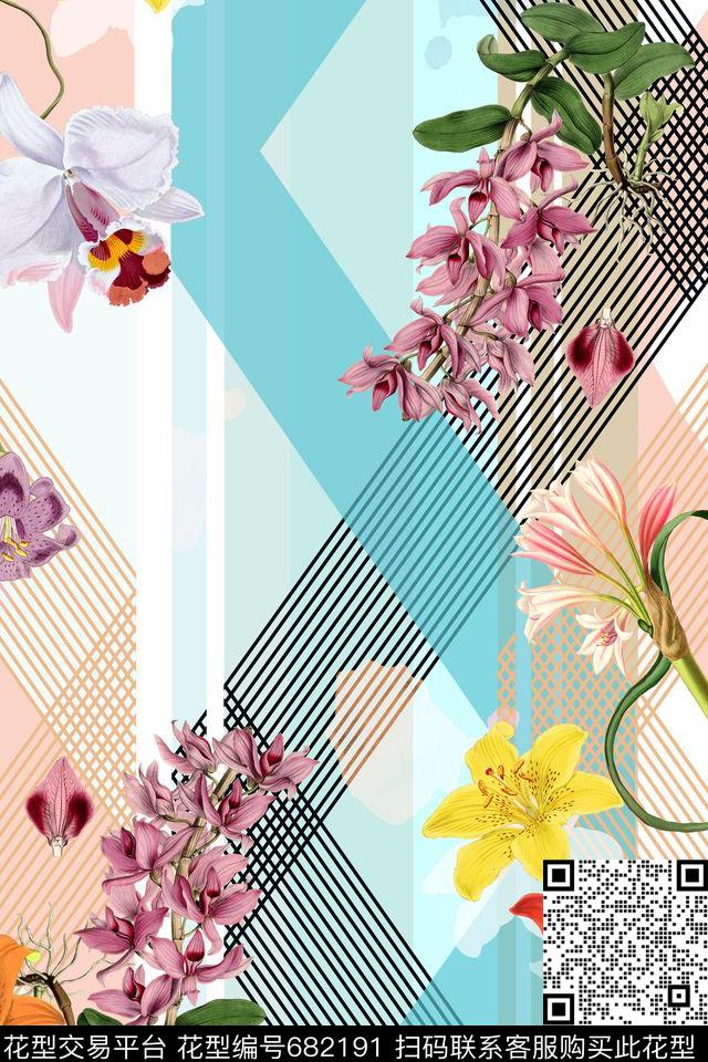 花朵花卉几何数码印花华亿平台下载（图片编号: 682191） - 瓦栏（Walan）
