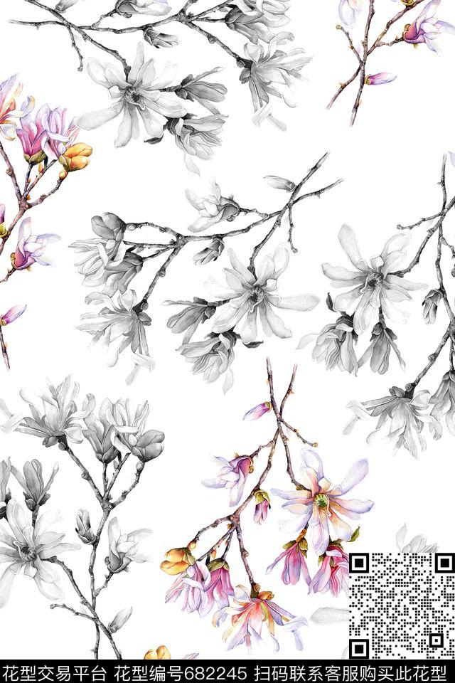 大花玉兰花兰花数码印花华亿平台下载（图片编号: 682245） - 瓦栏（Walan）