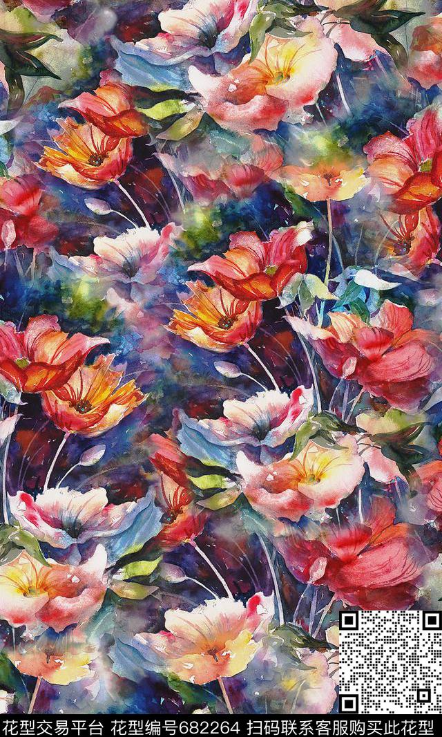 大花花朵花卉数码印花华亿平台下载（图片编号: 682264） - 瓦栏（Walan）
