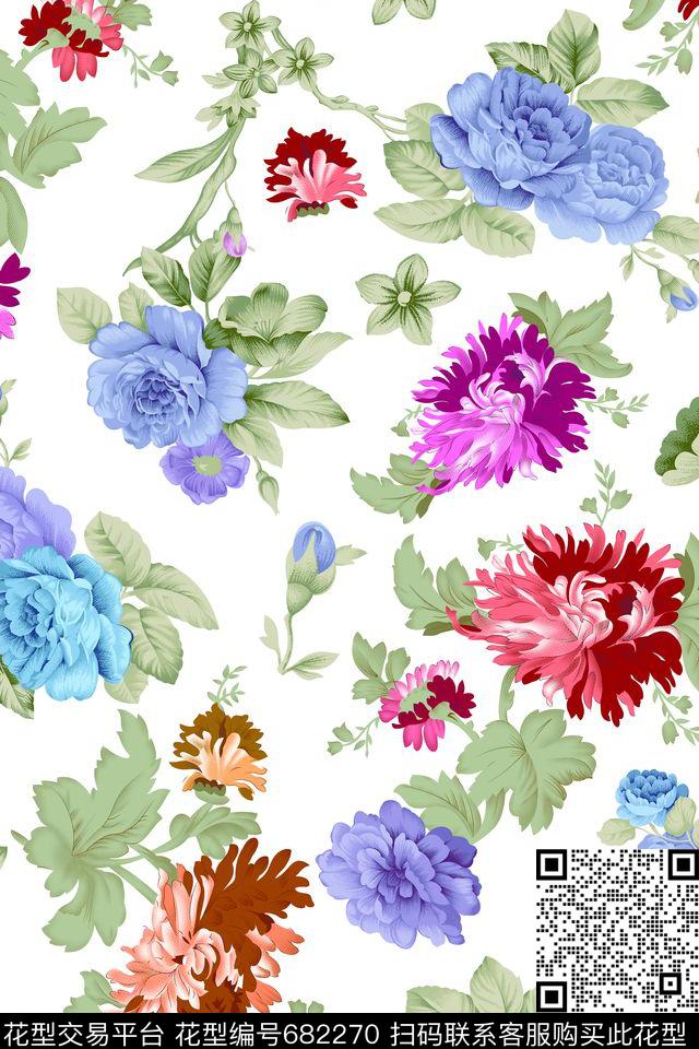 乱花花朵花卉数码印花华亿平台下载（图片编号: 682270） - 瓦栏（Walan）